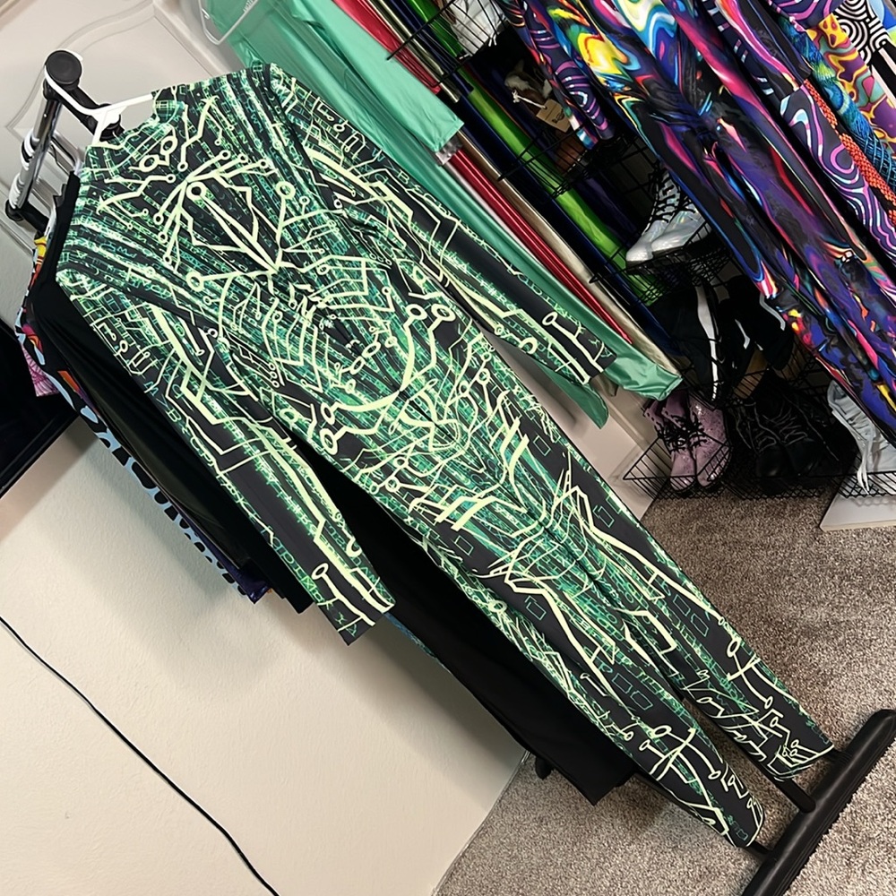Candy Catz Bodysuit Jumpsuit Catsuit Techno Green Date Chart Skinsuit Rave - Picture 2 of 3